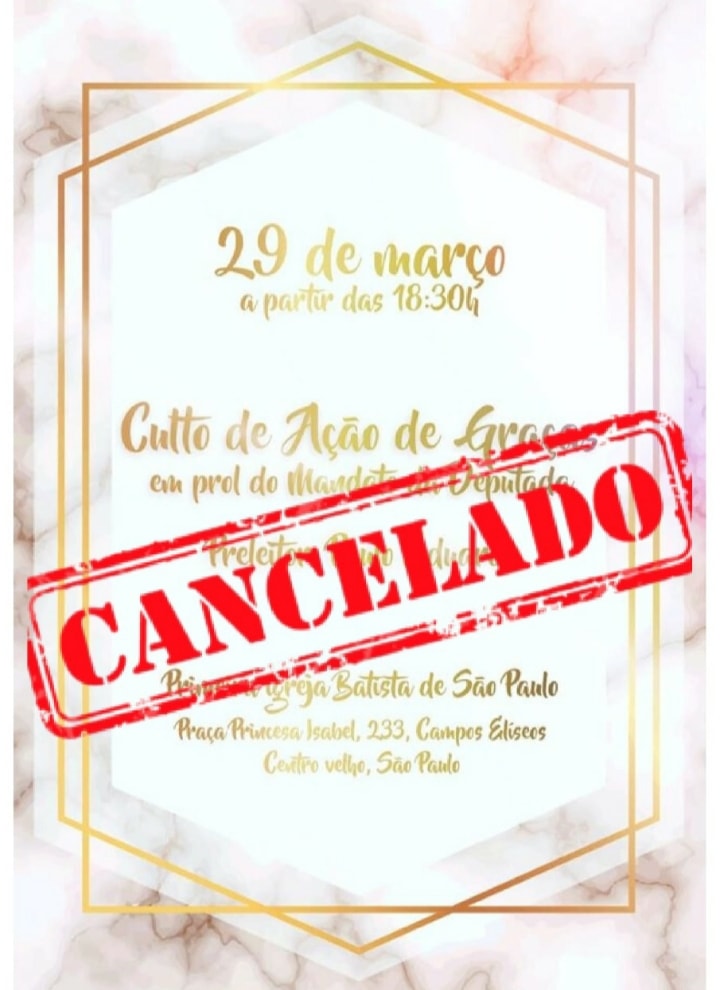 Adriana Borgo - culto acao de gracas - cancelamento