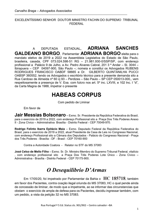 Adriana Borgo - Habeas Corpus contra Impeachment Bolsonaro - primeira pagina