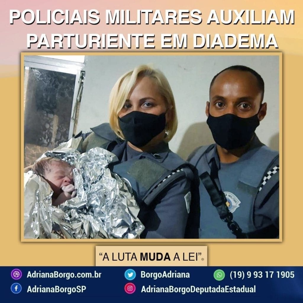 Policiais Militares da 3ª Companhia do 24° BPM/M com o bebê recém-nascido